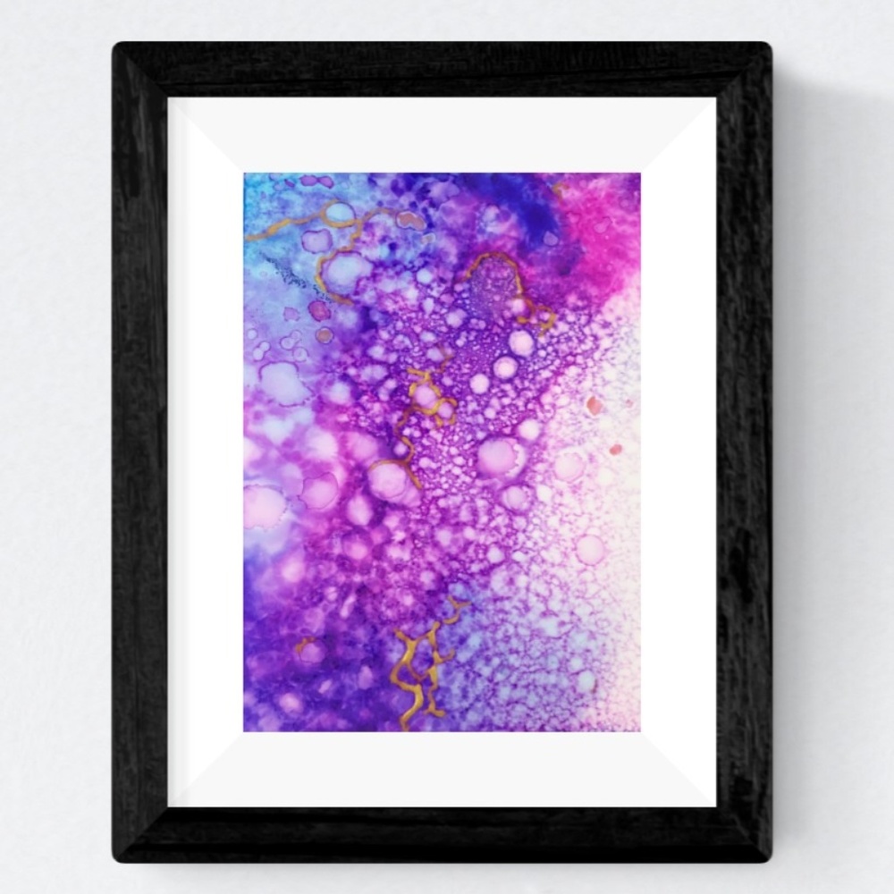 Pink Blue Purple Abstract fluid art 5"x7"